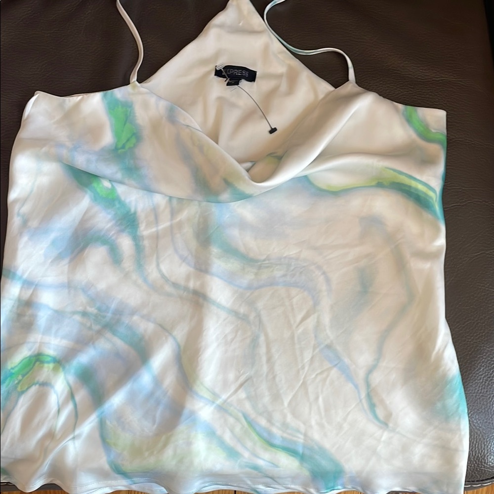 Express Marble Print Cowl Neck Top